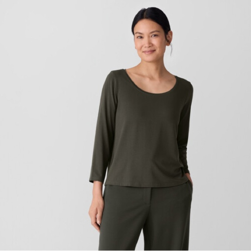 Eileen Fisher Stretch Jersey Knit Scoop Neck Top